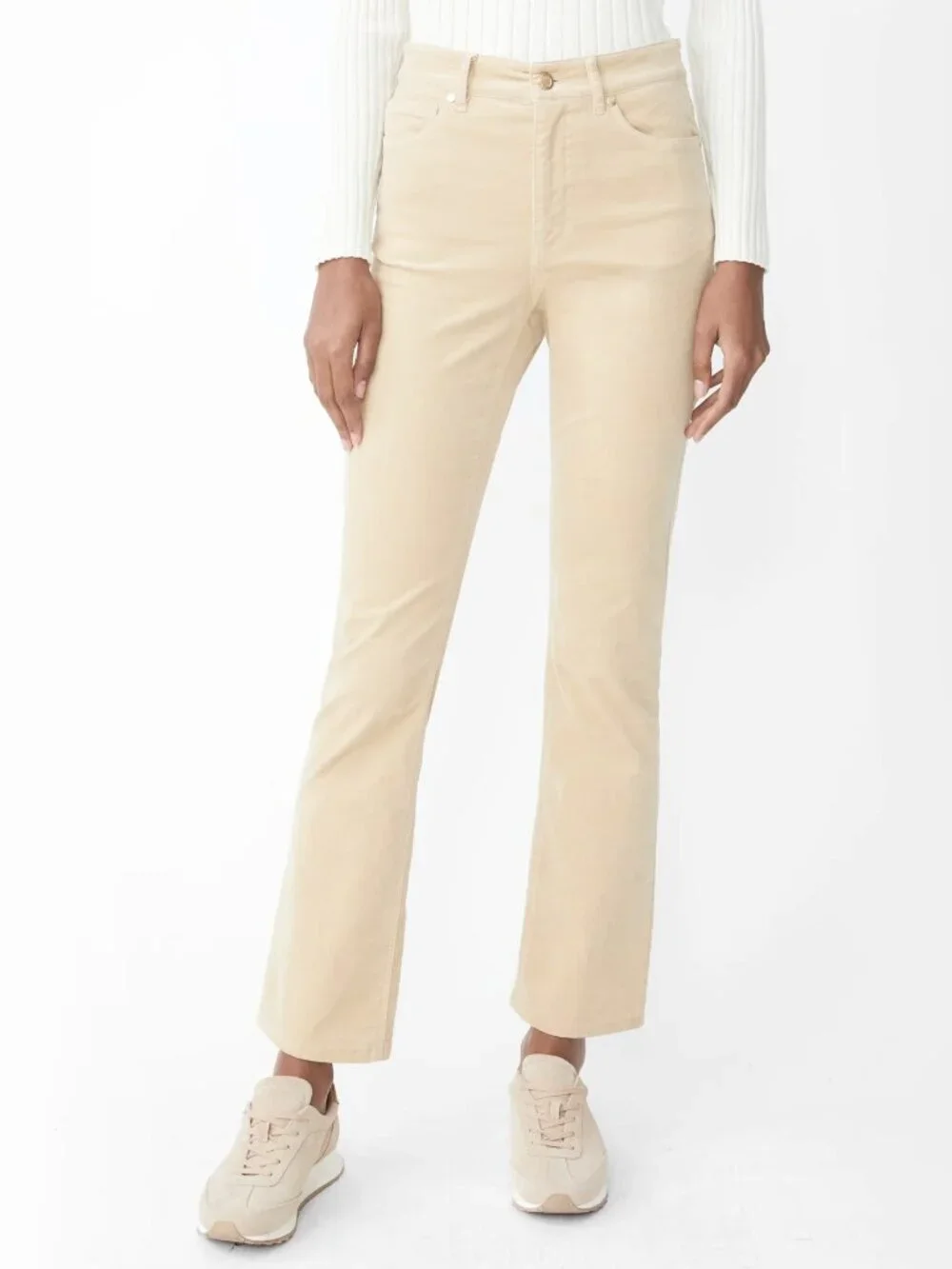 J.McLaughlin Milburn Ankle Kick Flare Velvet Pants Sz 6 Ivory Stretch